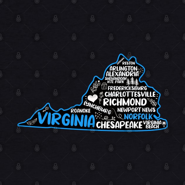 Norfolk Virginia cute map, Richmond, Arlington, Newport News, Alexandria, Hampton, Roanoke, Suffolk, Reston by BoogieCreates